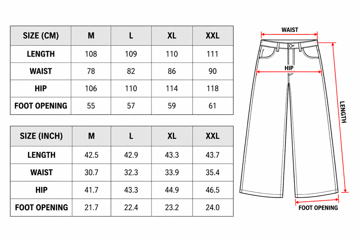 Product size chart