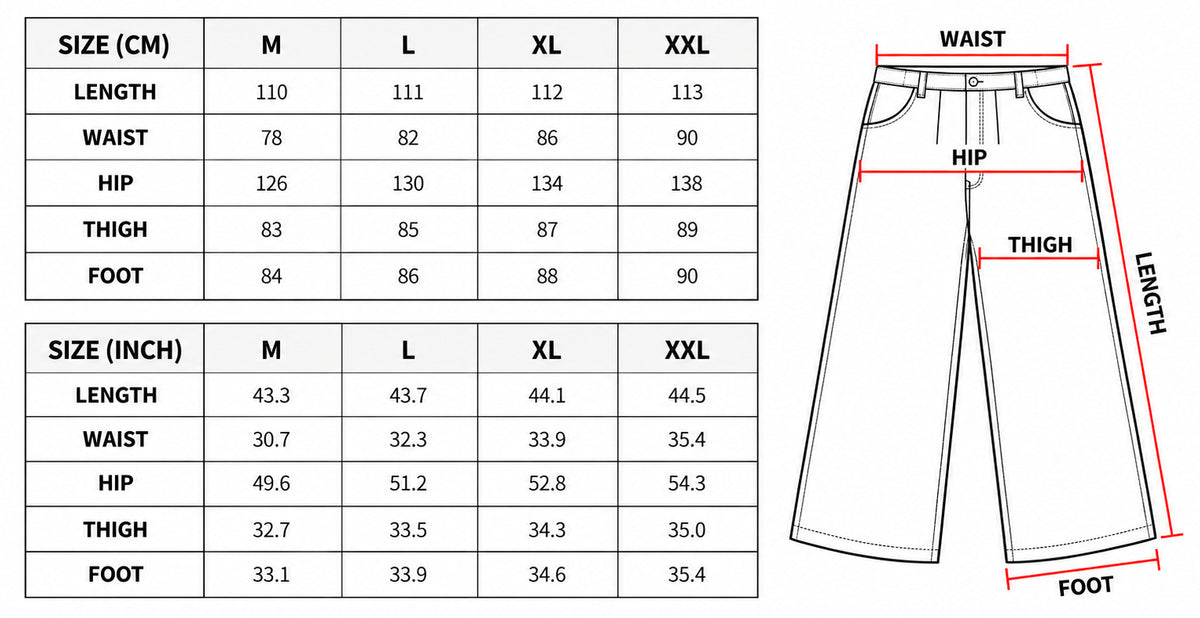 Product size chart