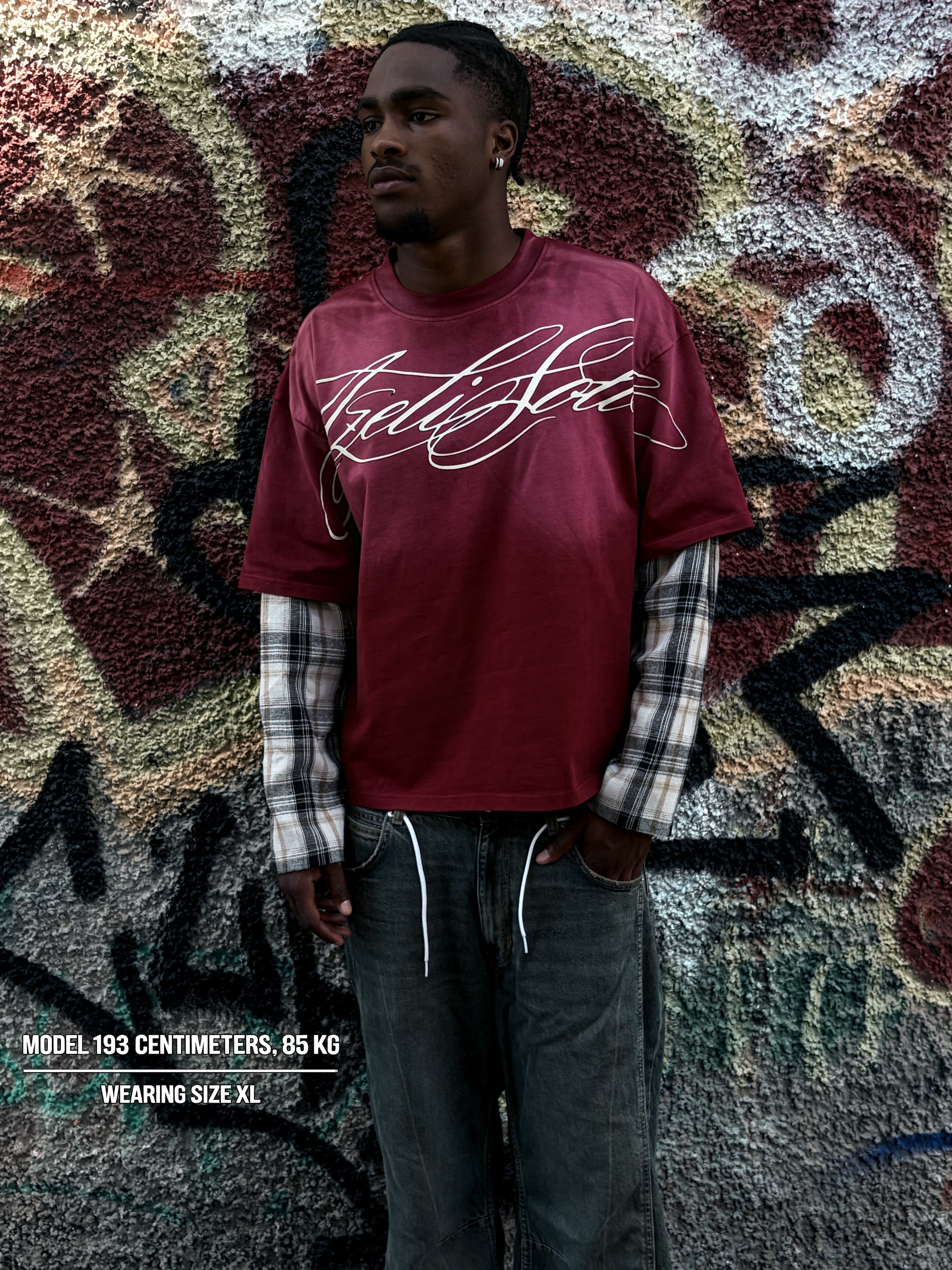 AZELIA© BURGUNDY "PLAID" DOUBLE LONGSLEEVE