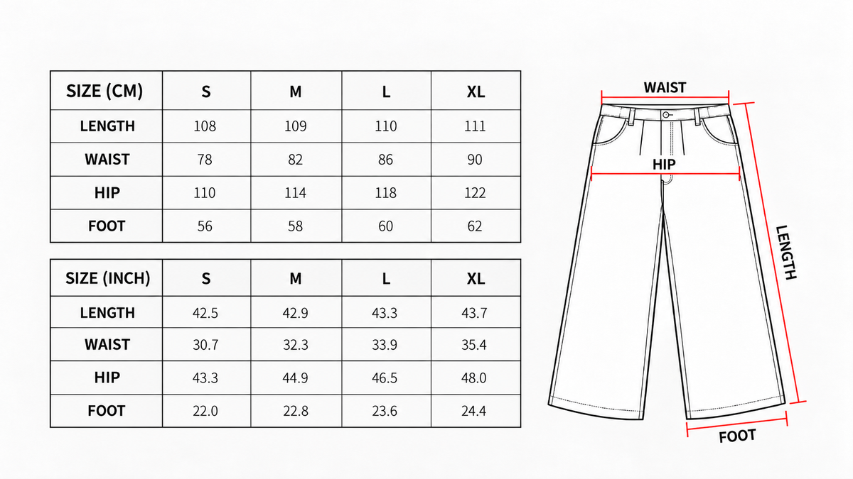 Product size chart