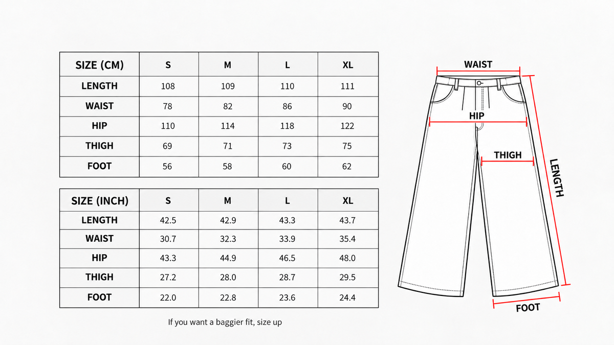 Product size chart