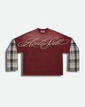 AZELIA© BURGUNDY "PLAID" DOUBLE LONGSLEEVE